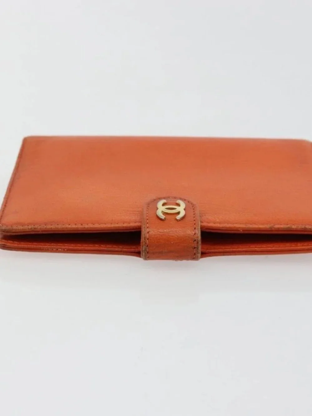 CHANEL Day Planner Cover Leather Orange CC Auth 133201